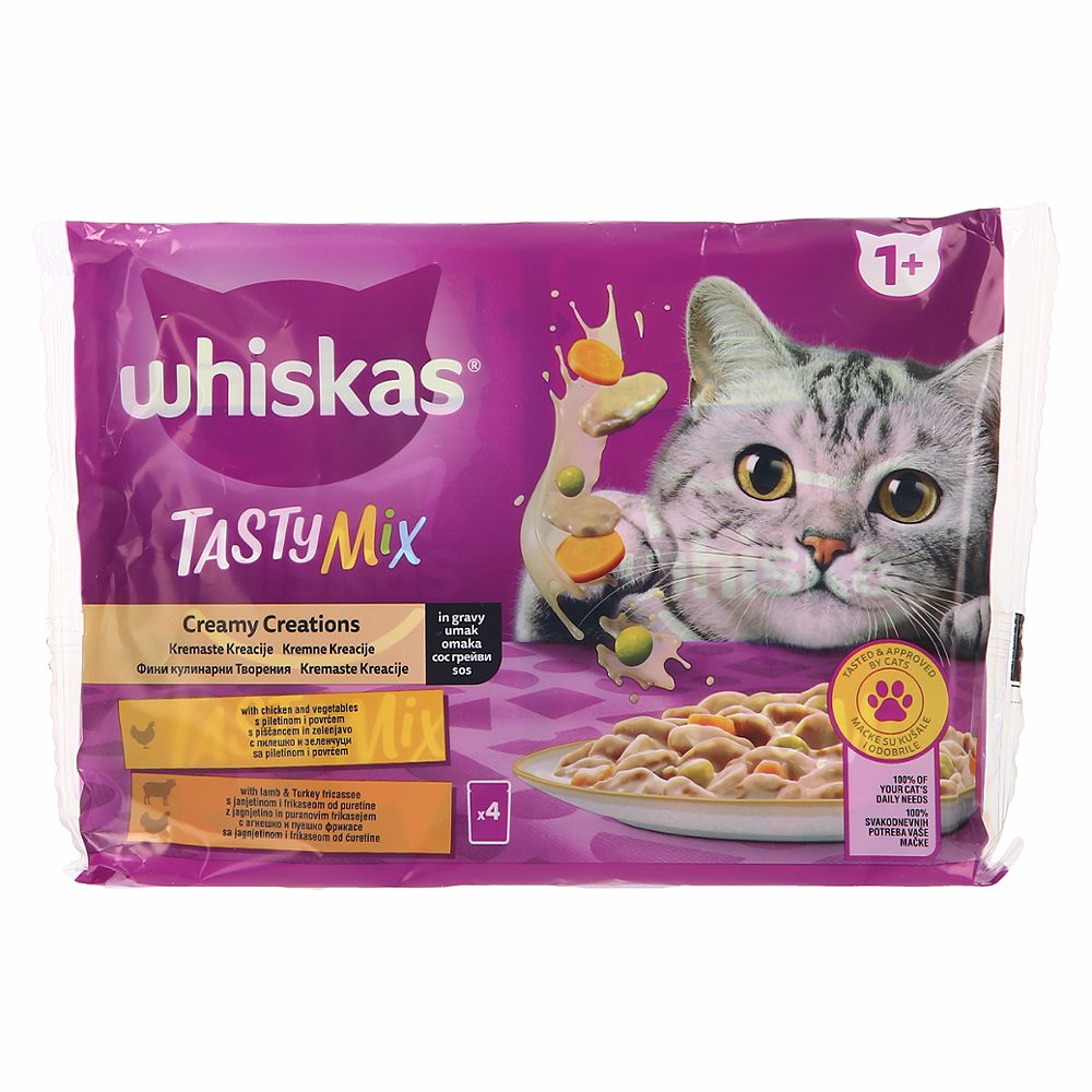 mokra hrana za mačke zelenjava, jagnjetina in puran, whiskas, 4x85g