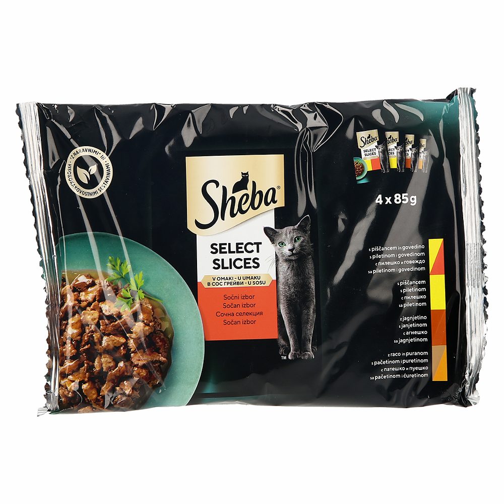 mokra hrana za mačke mesni izbor, v omaki, sheba pouch, 4x85g