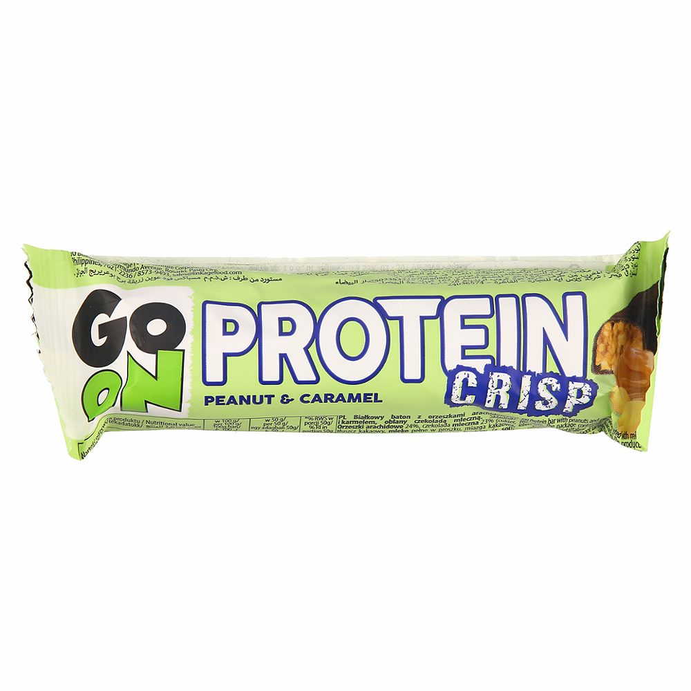 beljakovinska ploščica z arašidi in karamelo protein crisp go on, sante, 50g