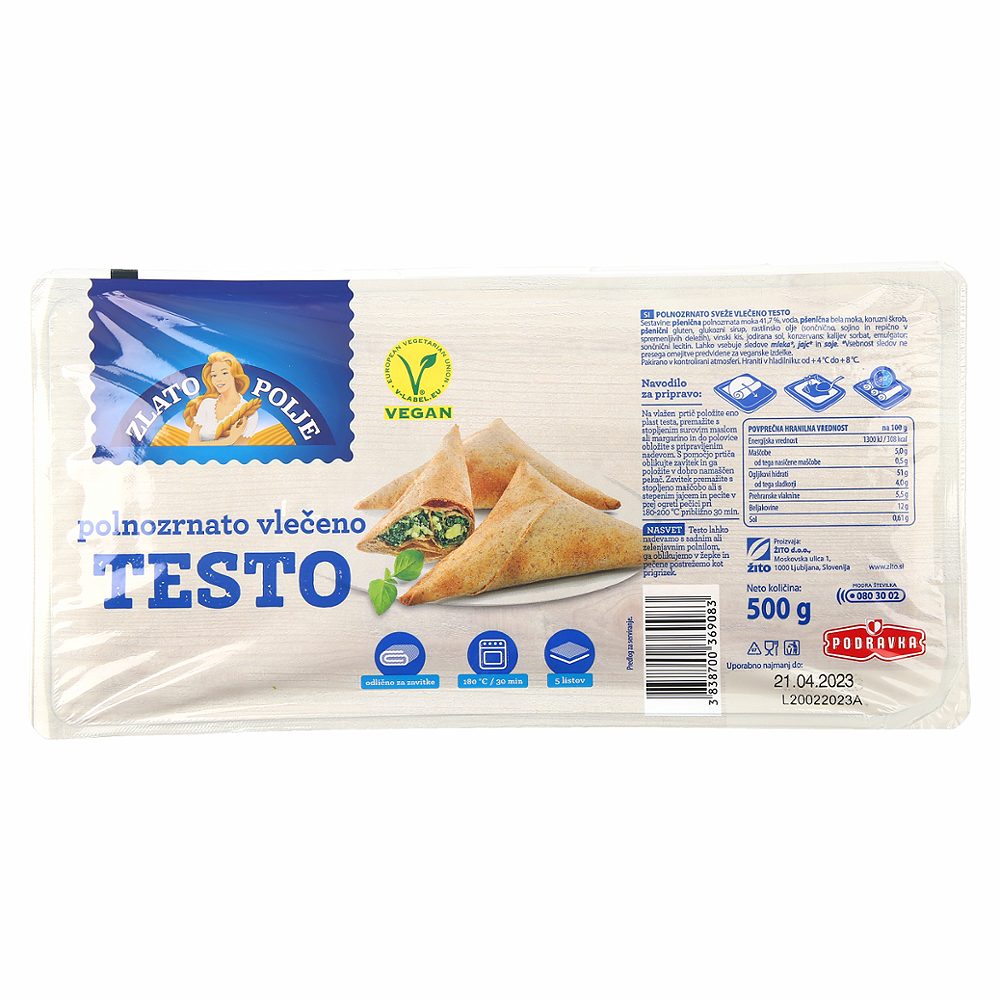 polnozrnato vlečeno testo