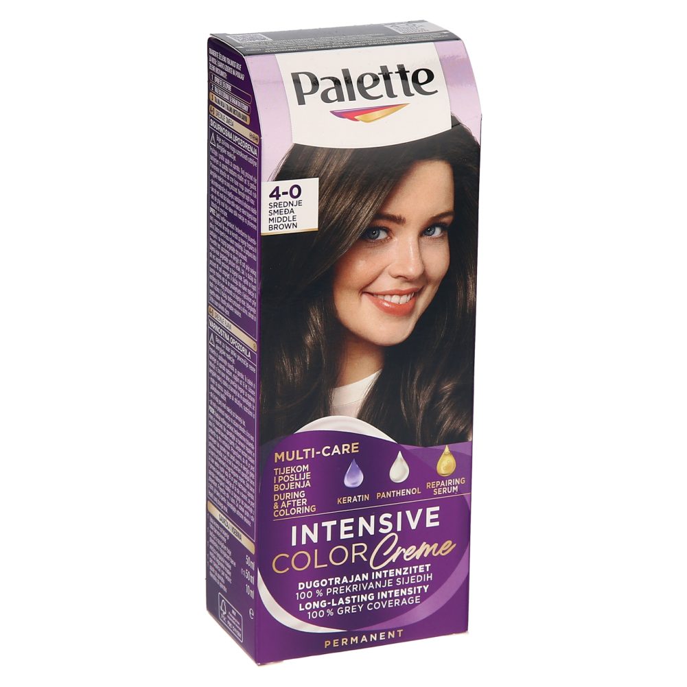 BARVA ZA LASE N3 SREDNJE RJAVA 4-0 INTENSIVE COLOR CREME, PALETTE