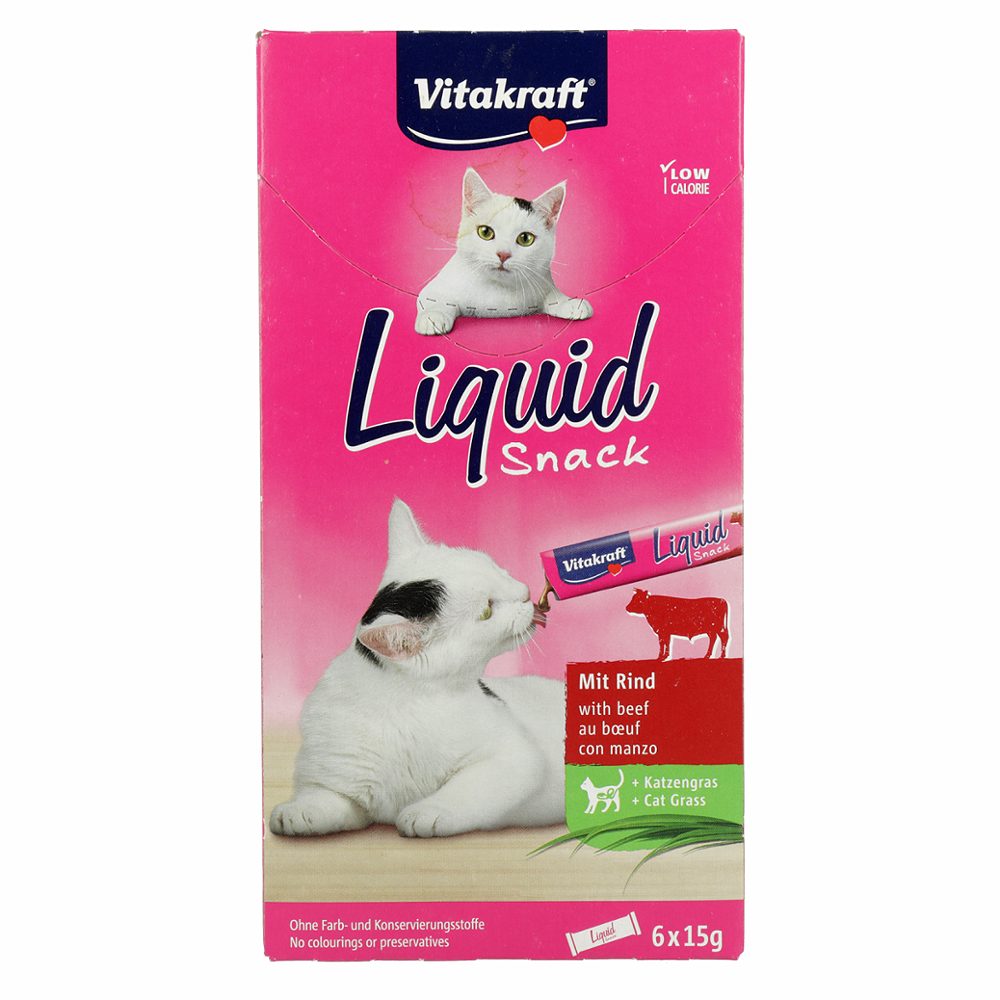 poslastica za mačke z govedino liquid snack, vitakraft, 6x15g