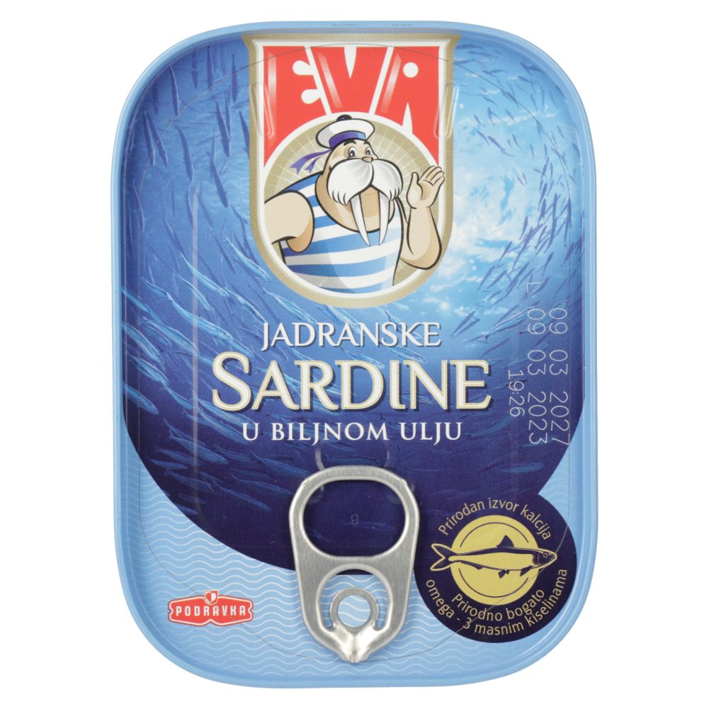SARDINE V RASTLINSKEM OLJU, EVA, 100G Zaradi beljakovin in omega tri
