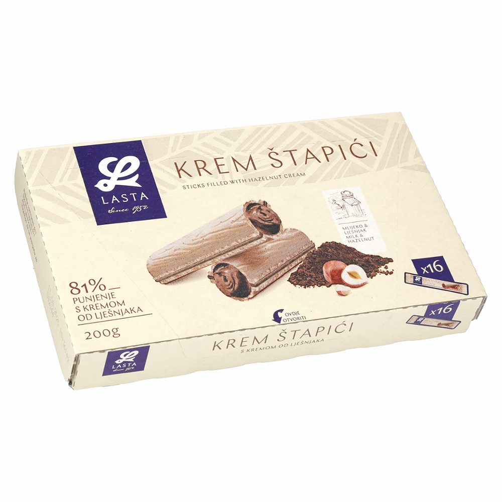 hrustljave vafelj palčke z lešnikovo kremo, lasta, 200g