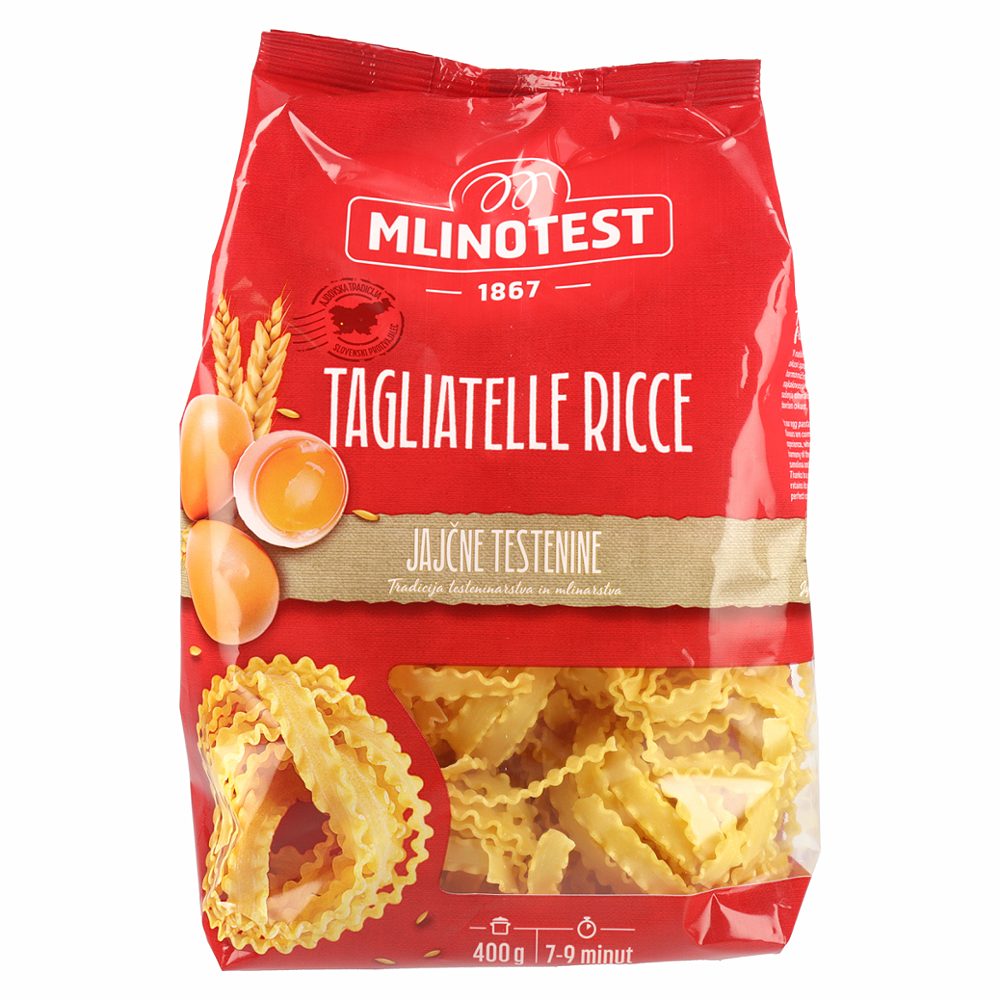 testenine jajčni valoviti rezanci tagliatelle ricce, mlinotest, 400g