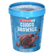 Slika produkta SLADOLED Z OKUSOM ČOKOLADE S KOŠČKI KAKAVOVEGA PECIVA CHOCO BROWNIE, SPAR, 465ML