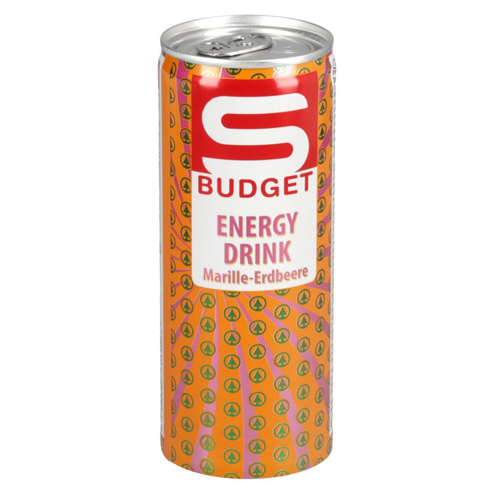 GAZIRANA ENERGIJSKA PIJAČA Z OKUSOM MARELICE IN JAGODE, S-BUDGET, 250ML