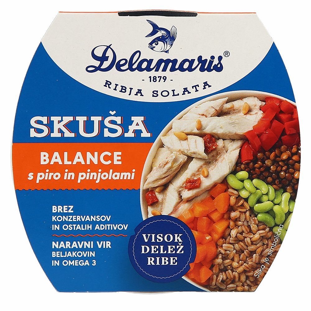 ribja solata skuša balance s piro in pinjolami, delamaris, 170g
