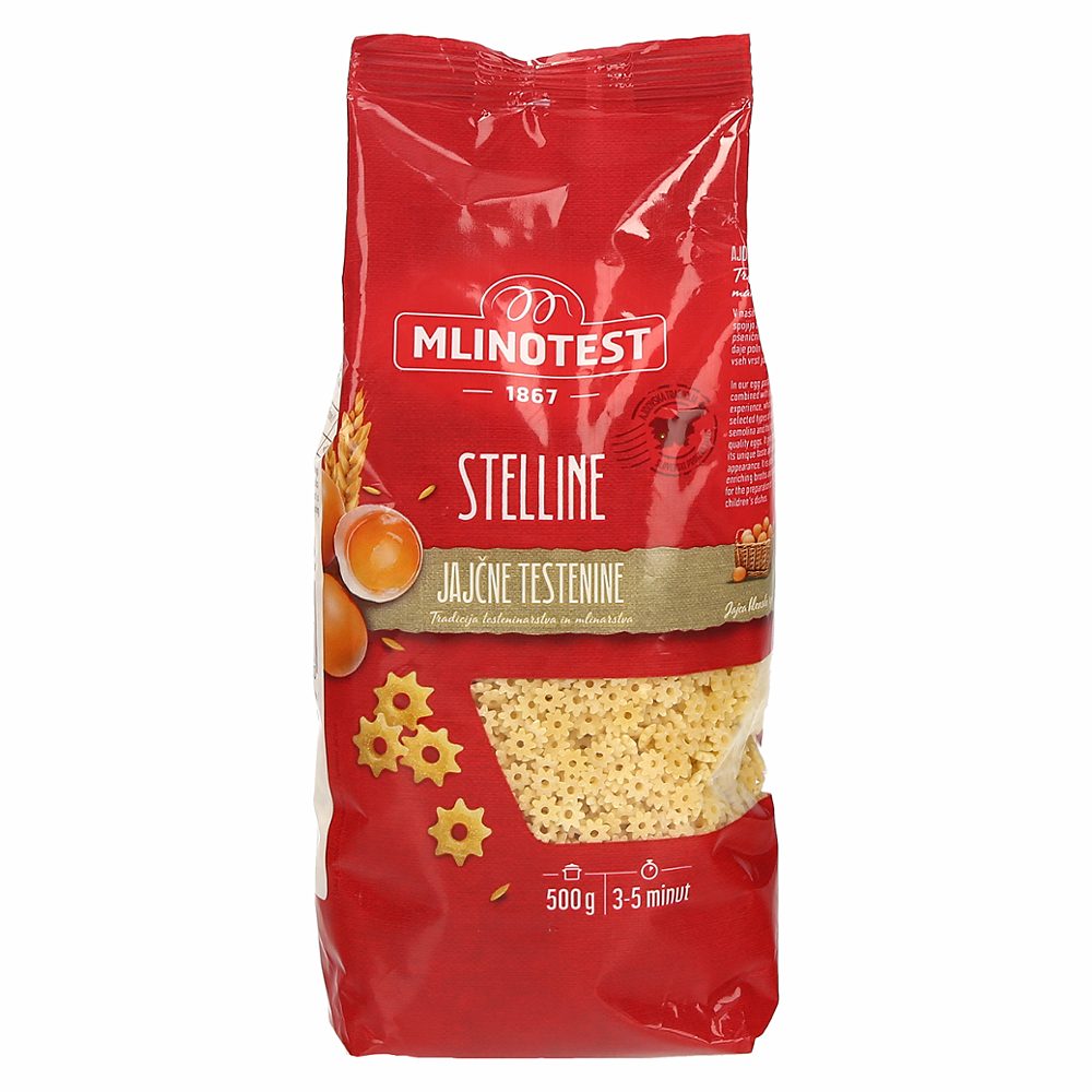 sušene jajčne testenine zvezdice stelline, mlinotest, 500g