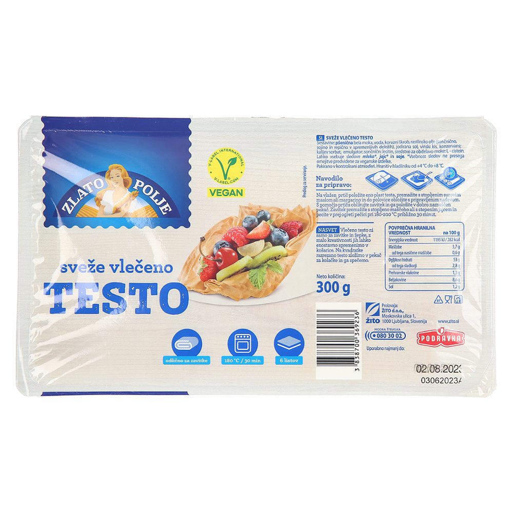 sveže vlečeno testo, zlato polje, 300 g