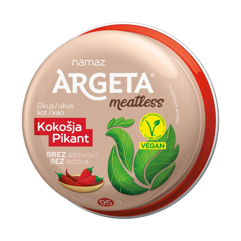 NAMAZ ČIČIRIKA Z OKUSOM KOKOŠJEGA MESA PIKANT, MEATLESS, ARGETA, 95G