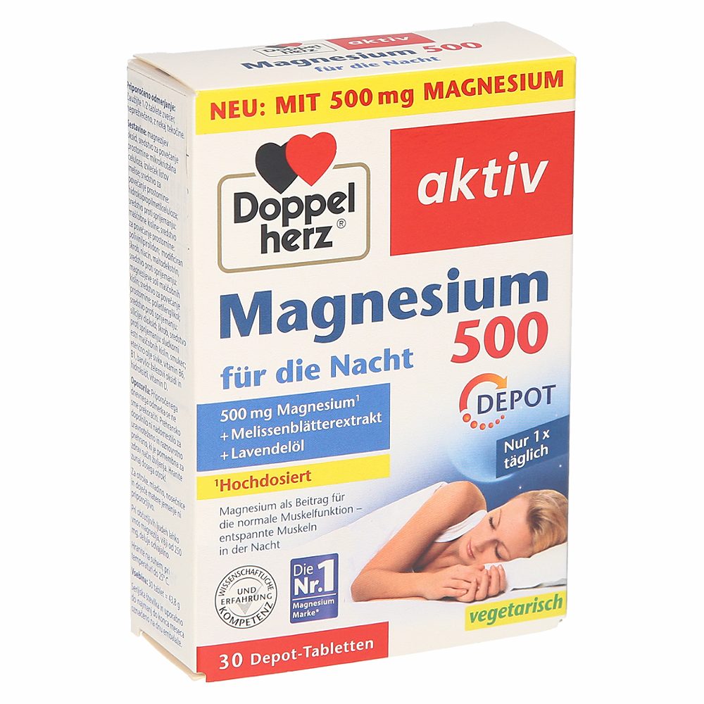 magnezij za noč 500 depo, doppelherz aktiv, 30 tablet, 43,8g