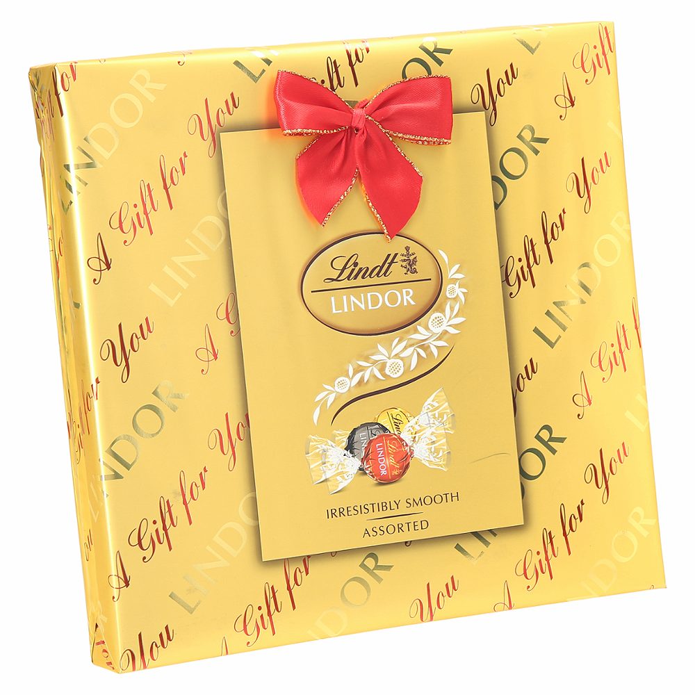 bonboniera mlečna, bela in temna čokolada z mehko topljivo sredico lindor, lindt, 287g