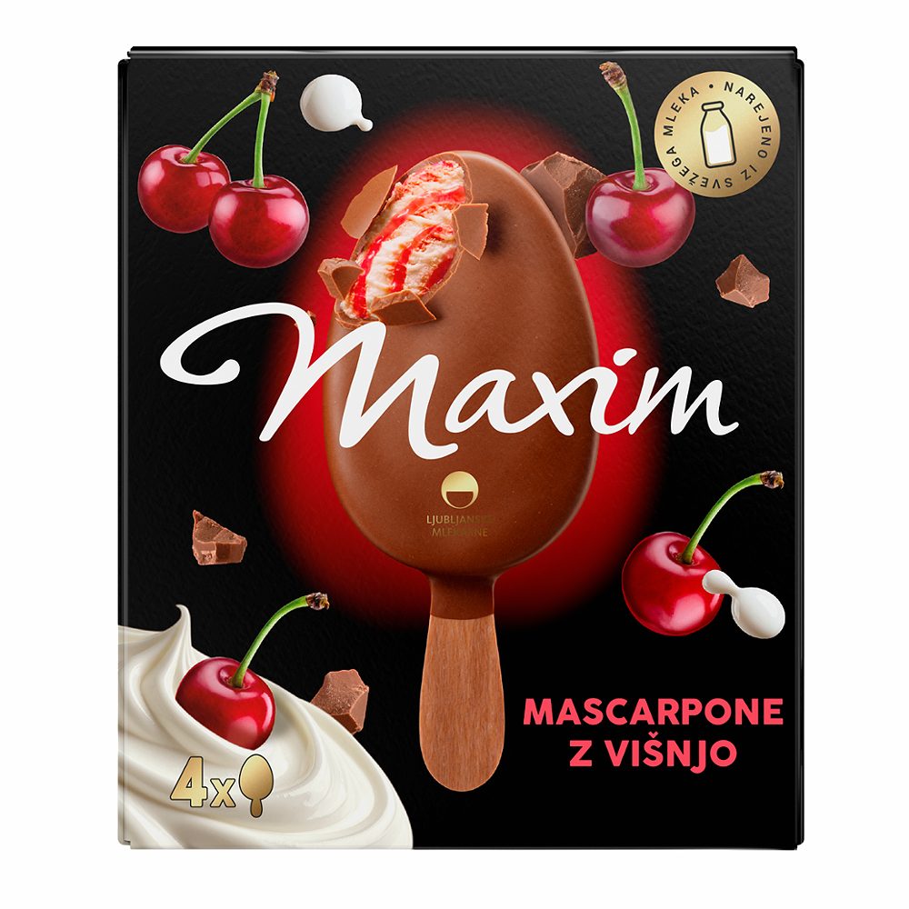 sladoled na palčki mascarpone z višnjo maxim premium
