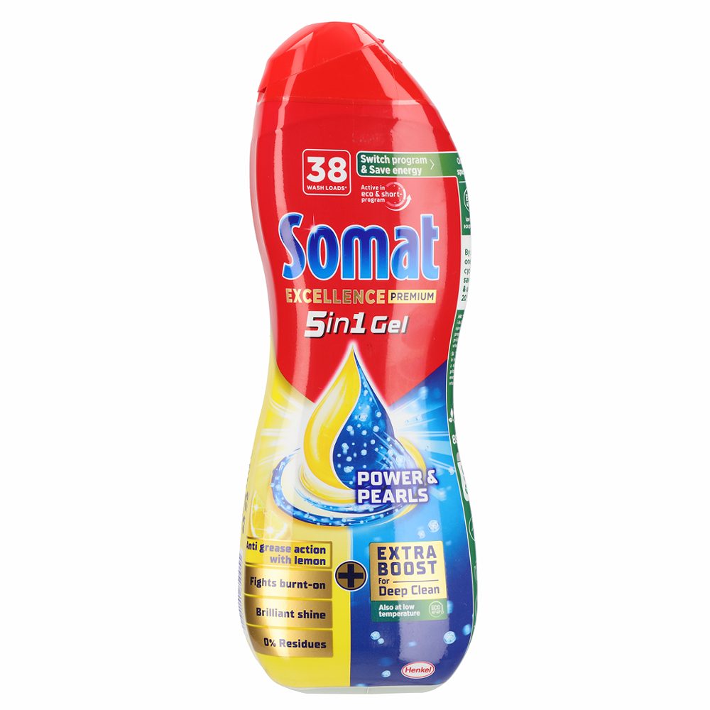 gel za strojno pomivanje posode excellence duo gel lemon, somat, 38pranj, 684ml