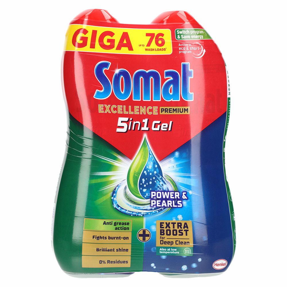 gel za strojno pomivanje posode excellence duo gel, somat, 76pranj, 2x684ml