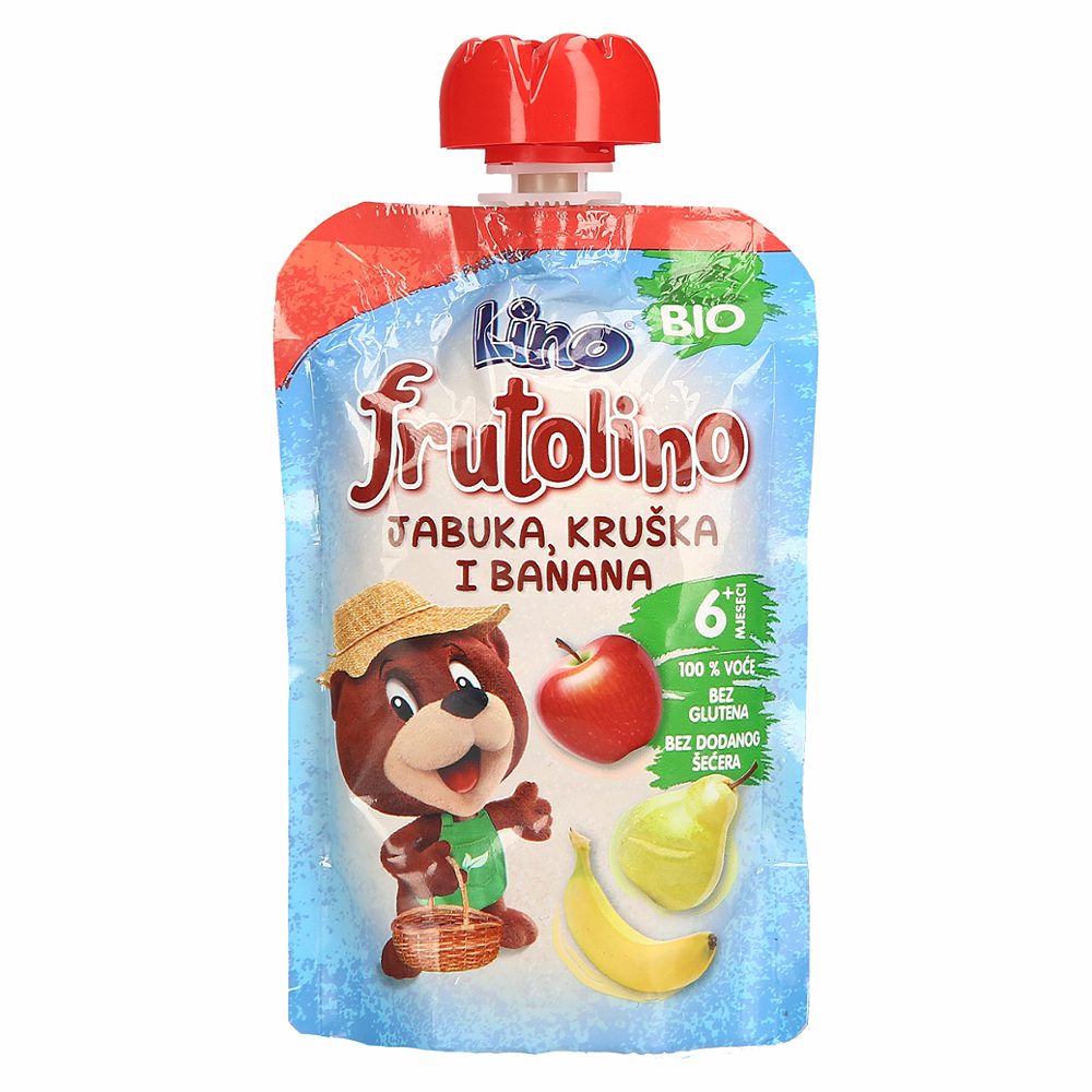 bio kaša frutolino, jabolko, hruška in banana, lino, 100 g