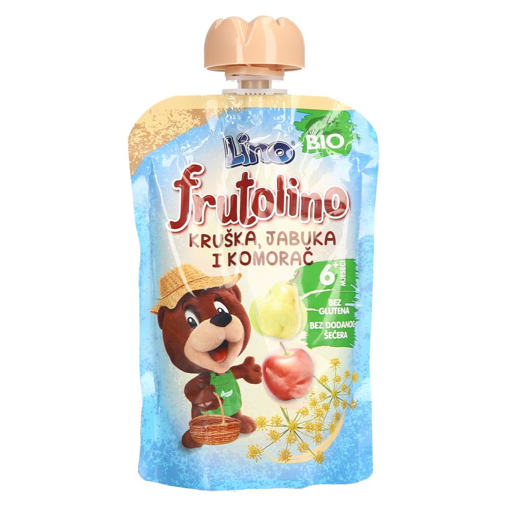BIO KAŠICA HRUŠKA, JABOLKO IN KOROMAČ FRUTOLINO, LINO, 100G