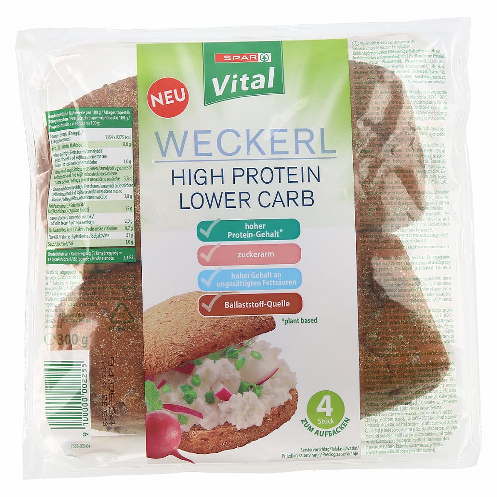 štručke z visoko vsebnostjo beljakovin za dopeko, spar vital, 4/1, 300g