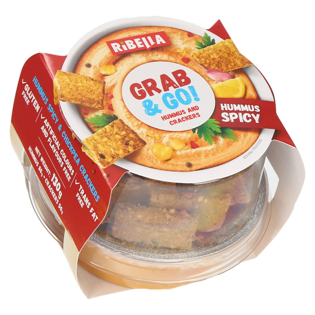 PIKANTNI HUMMUS IN KREKERJI IZ ČIČERIKE, GRAB AND GO, RIBELLA, 130G