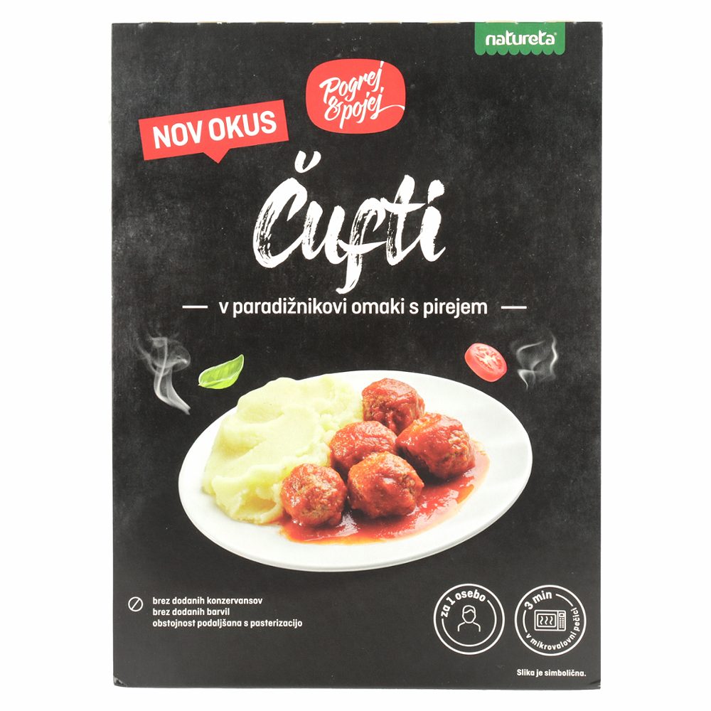 mesne kroglice v paradižnikovi omaki s pirejem pogrej in pojej, natureta, 300g