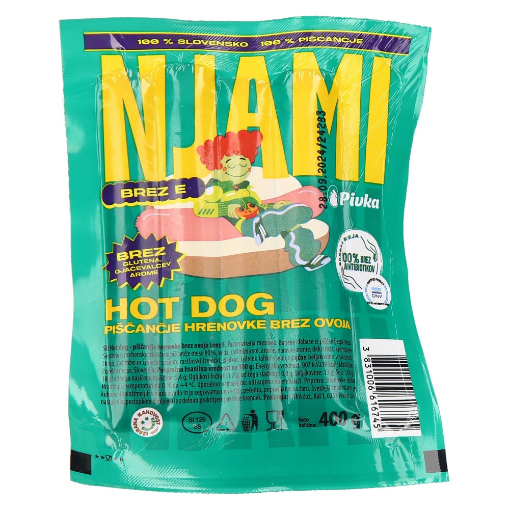 PIŠČANČJE HRENOVKE HOT DOG, NJAMI, PIVKA, 400G