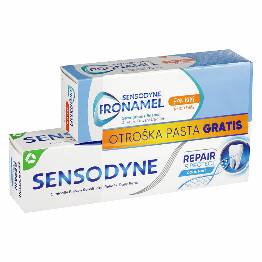 zobna pasta repair&protect cold mint 75ml + pronamel for kids 50ml, sensodyne