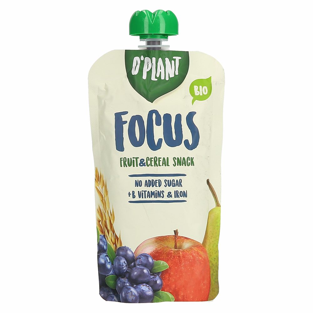bio sadna kaša iz hrušk, jabolk in borovnic focus, o´plant, 200g, pouch