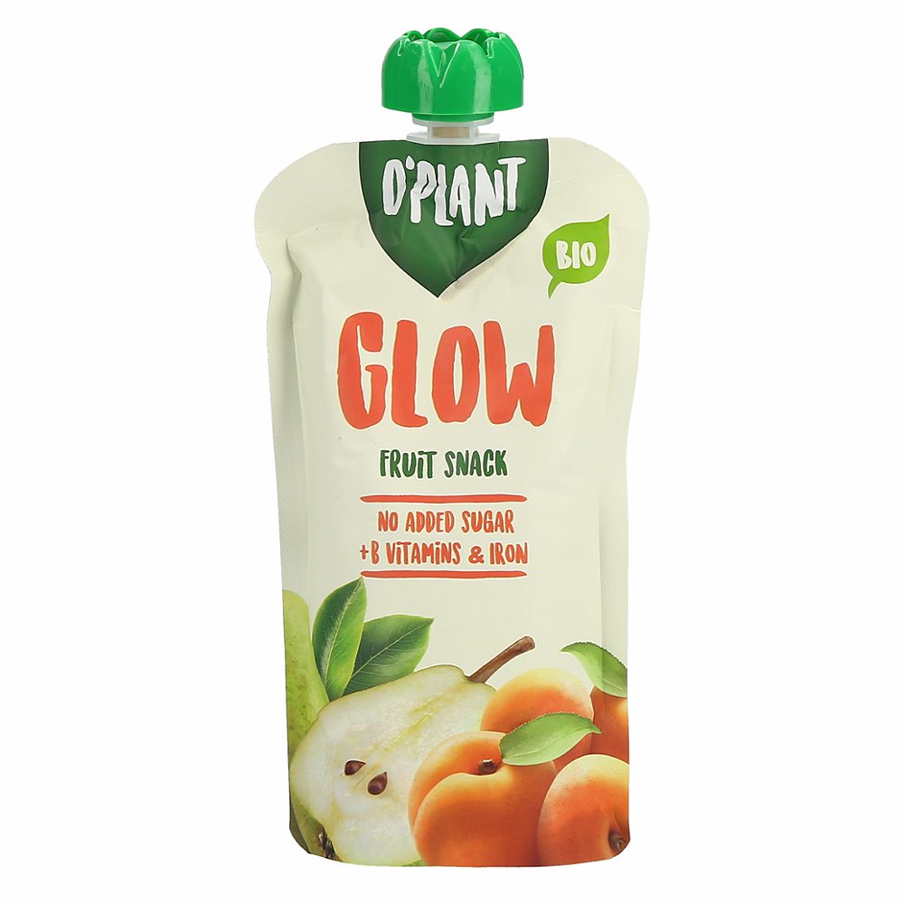 bio sadna kaša hruška in marelica glow, o´plant, 200g, pouch