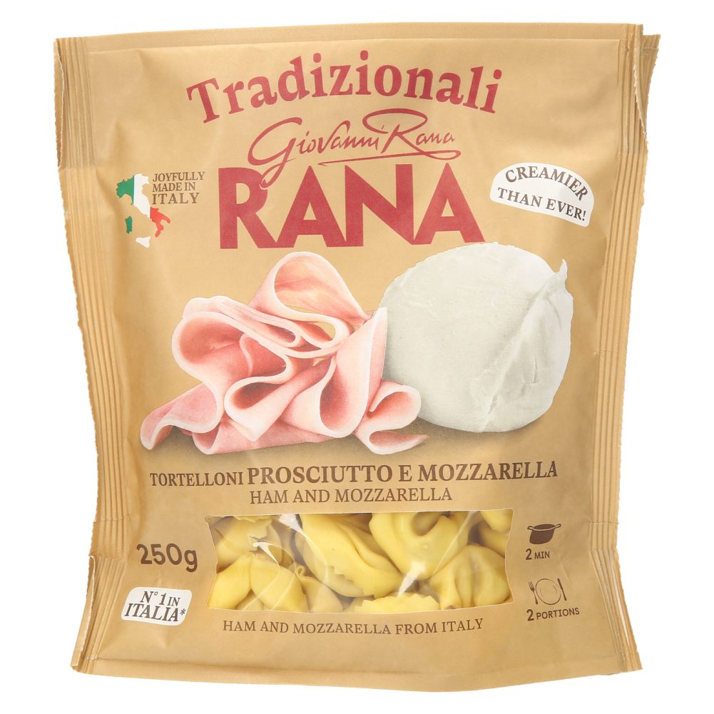 SVEŽE JAJČNE TESTENINE,TORTELINI S KUHANIM PRŠUTOM & MOCARELO, RANA, 250G