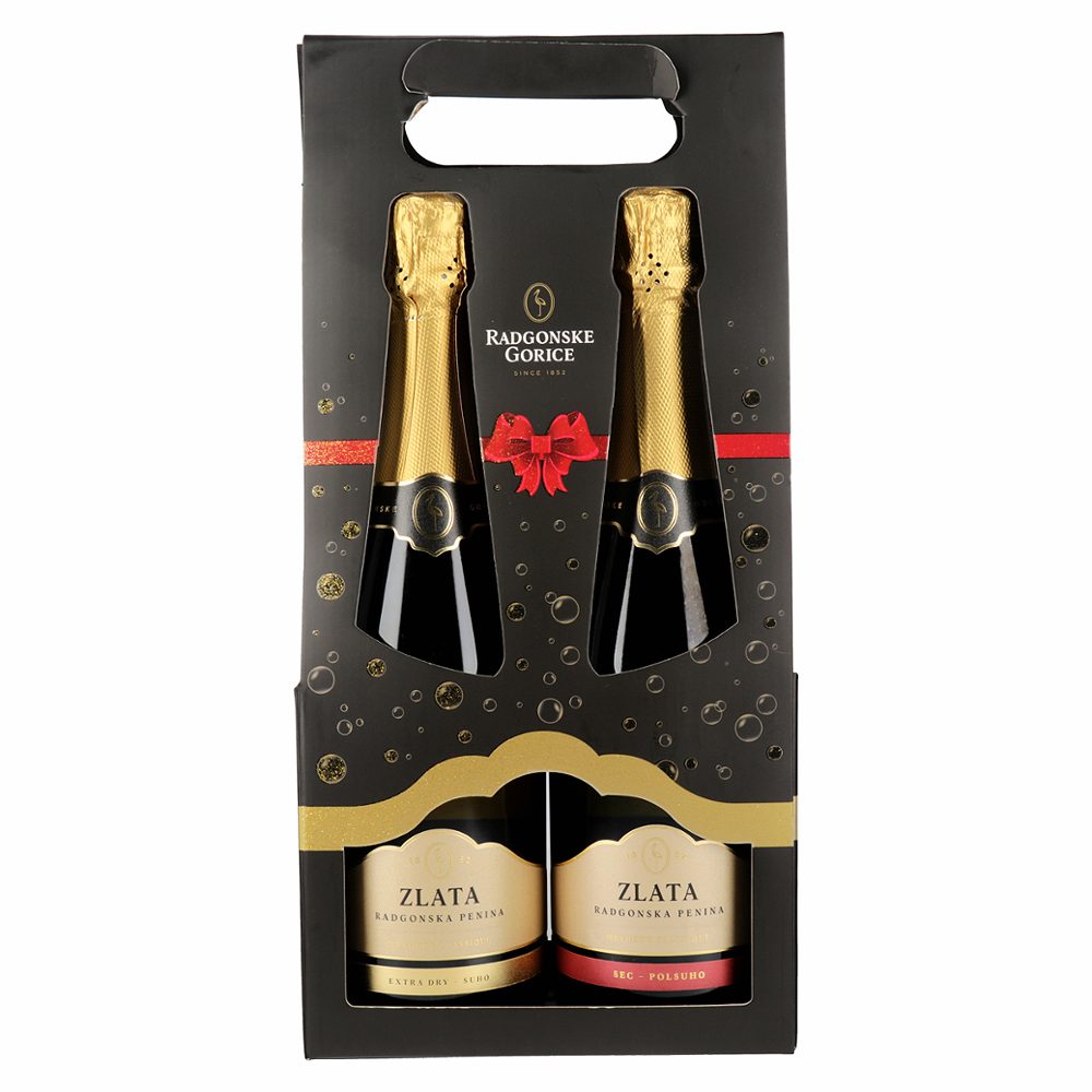 darilni set zlata radgonska penina suho & zlata radgonska penina polsuho, radgonske gorice, 2x0,75l