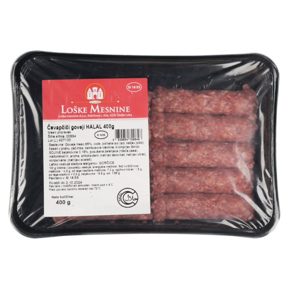 GOVEJI ČEVAPČIČI HALAL, LOŠKE MESNINE, 400G