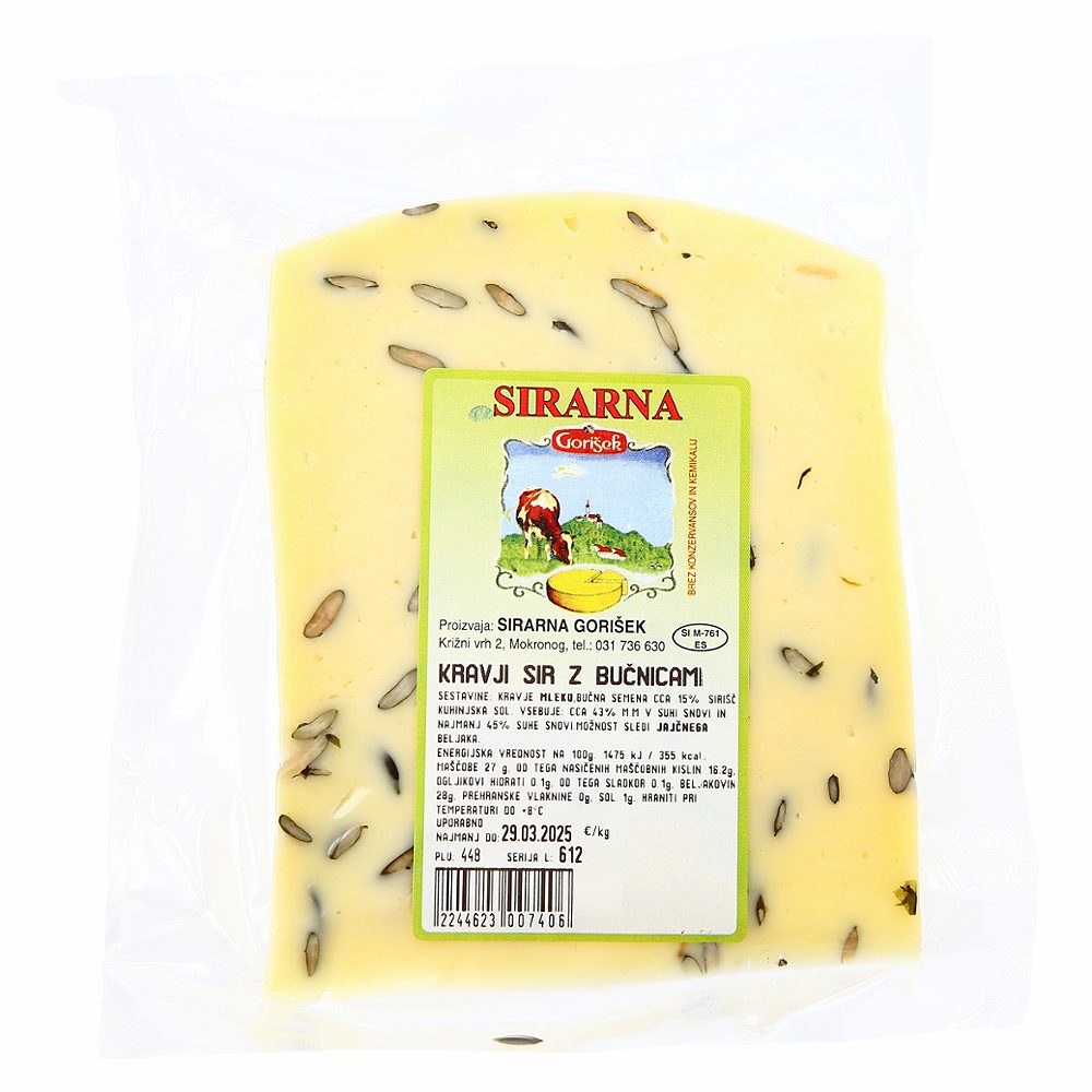 sir z bučnicami, sirarna gorišek, 1kg