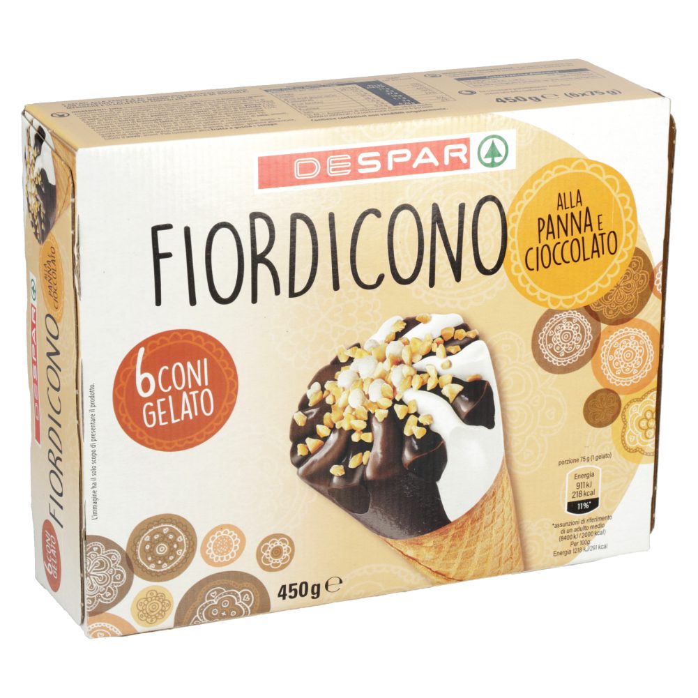 SLADOLED V KORNETU VANILIJA & ČOKOLADA FIORDICONO, DESPAR, 6X75ML
