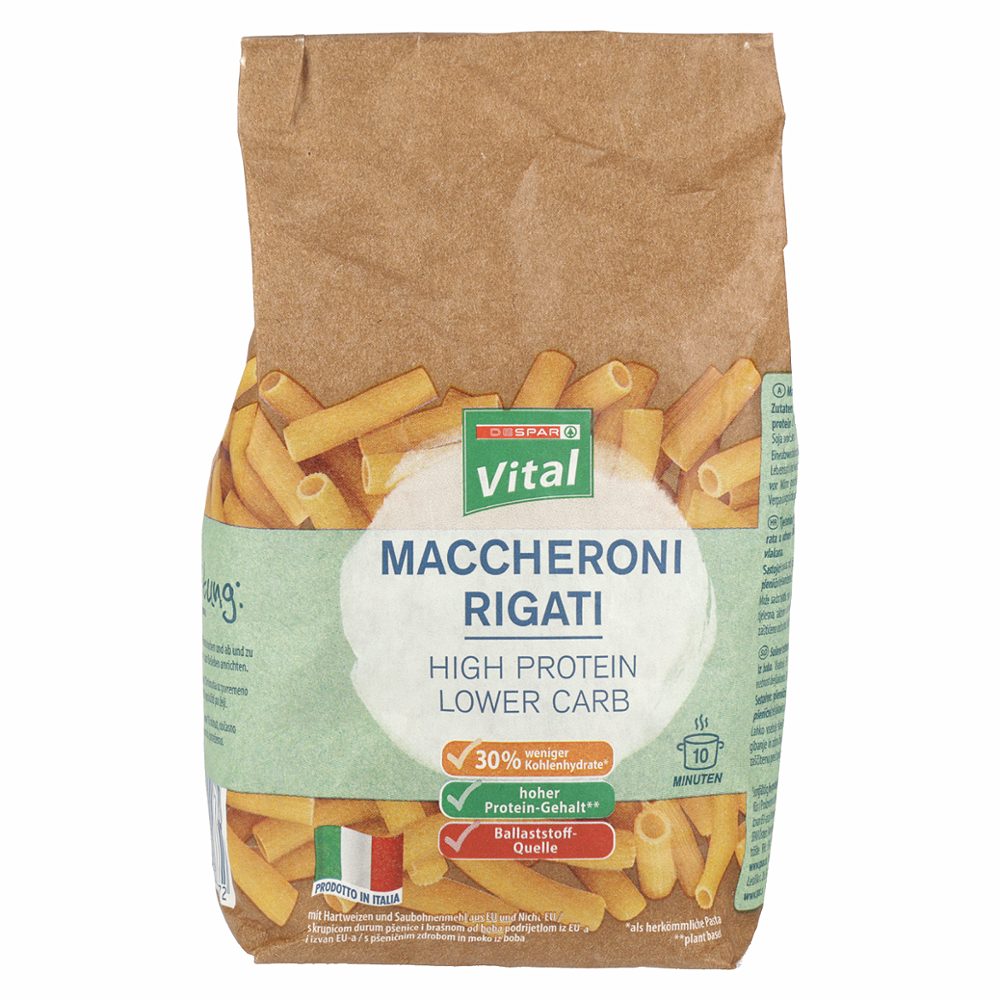 sušene testenine rigati z moko iz boba, despar vital, 400g