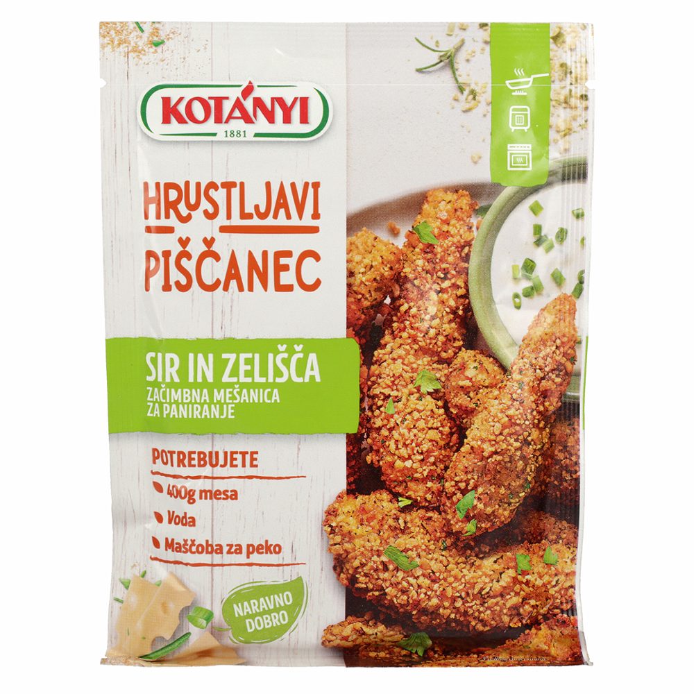 začimbna mešanica hrustljavi piščanec s sirom in zelišči, za paniranje, kotanyi, 70g