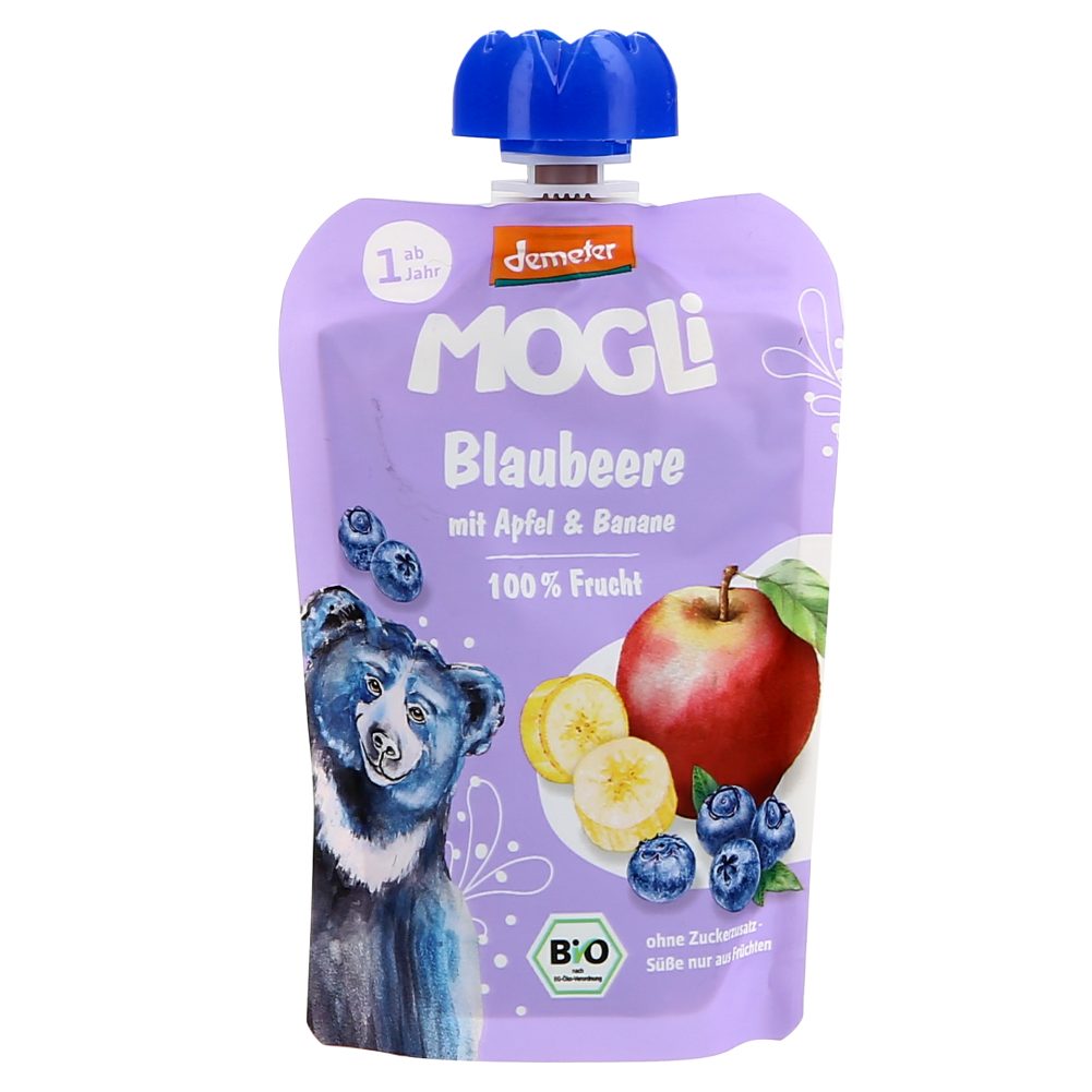 BIO SADNA KAŠICA Z BOROVNICO, BANANO IN JABOLKOM, MOGLI,100G