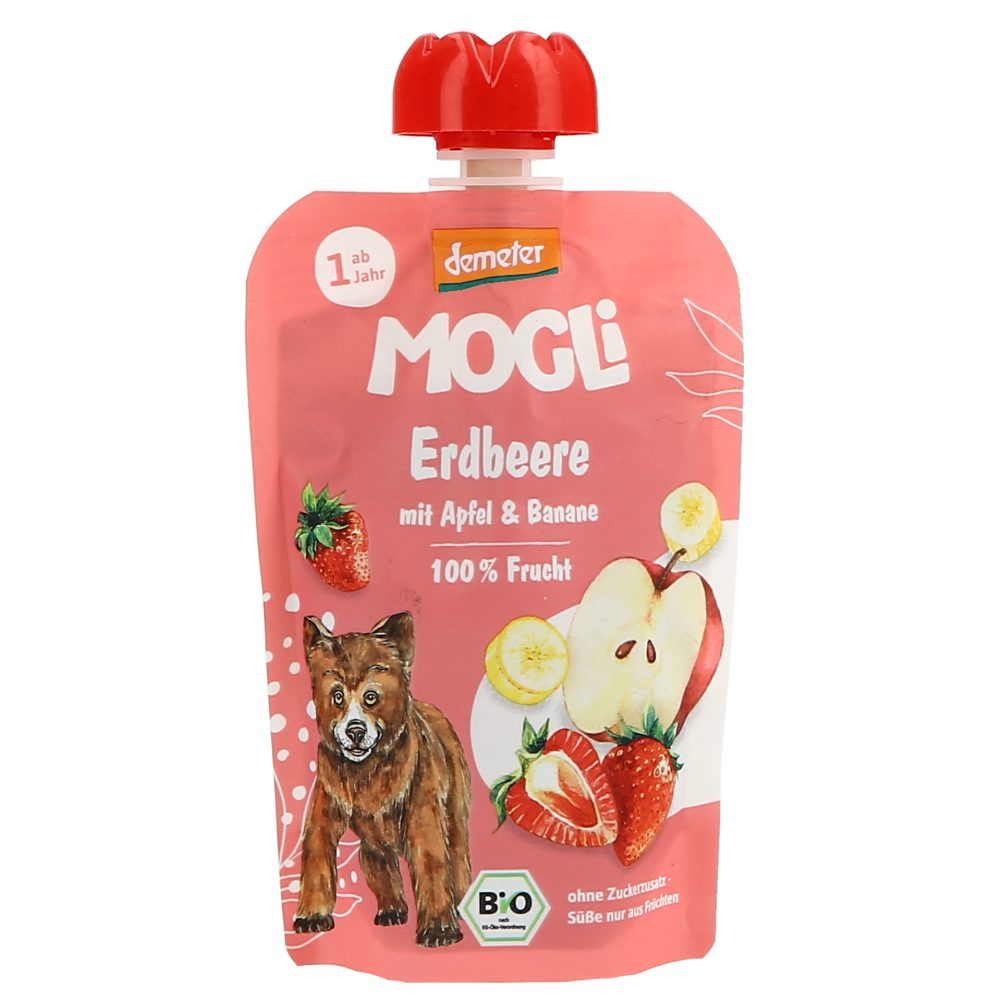 BIO SADNA KAŠICA Z JAGODO, JABOLKOM IN BANANO, MOGLI, 100G