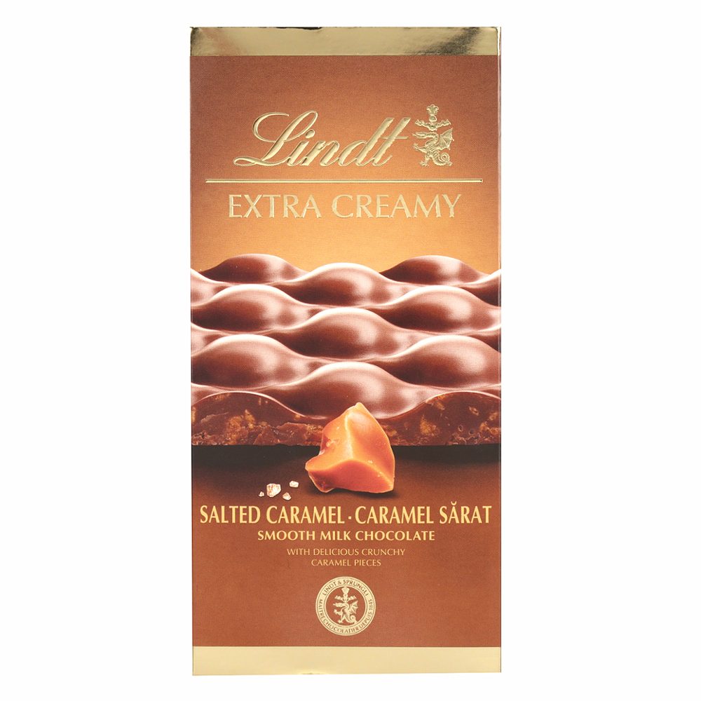 mlečna čokolada s koščki hrustljave karamele in morsko soljo, extra creamy, lindt, 80g