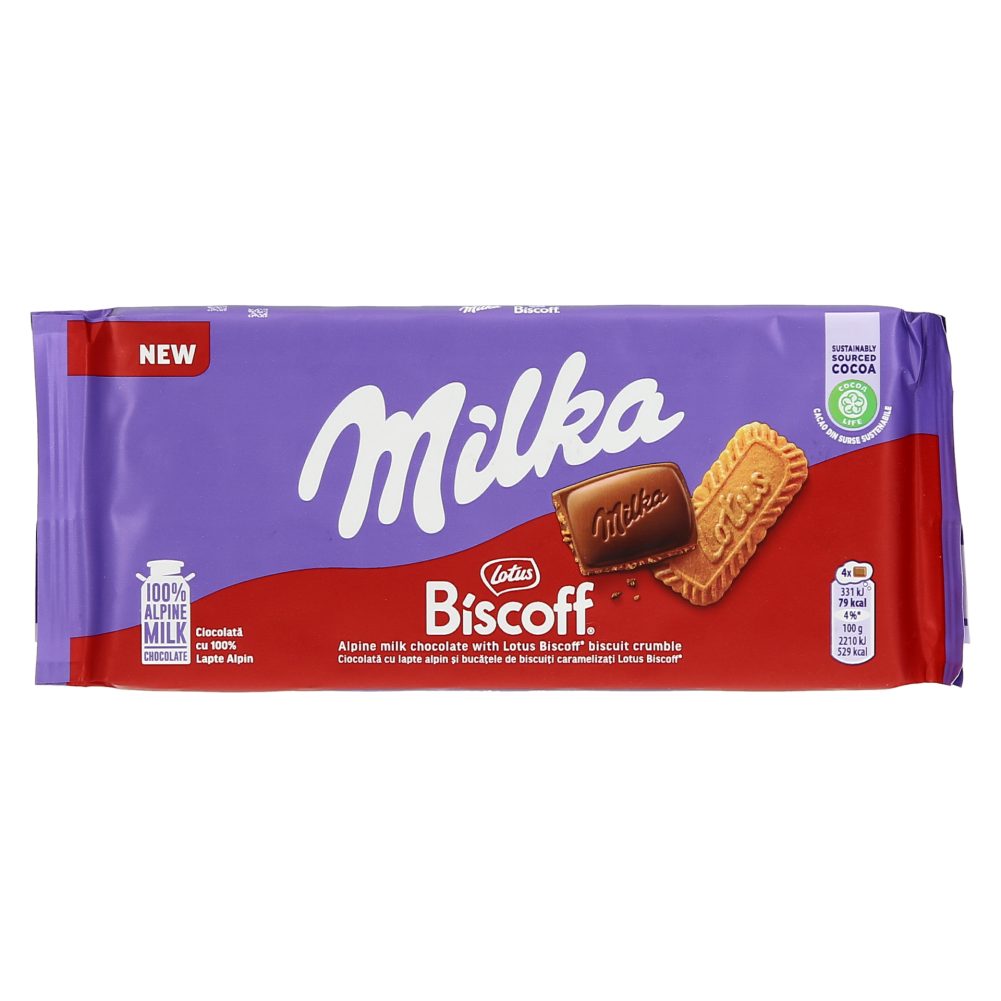 MLEČNA ČOKOLADA BISCOFF, MILKA, 90G