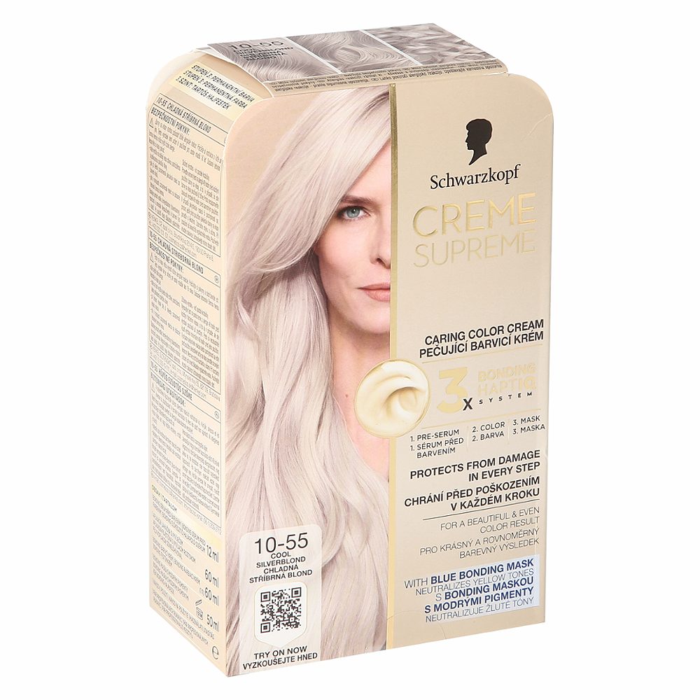 barva za lase 10-55 platinum silver blonde, creme supreme, schwarzkopf, 1/1