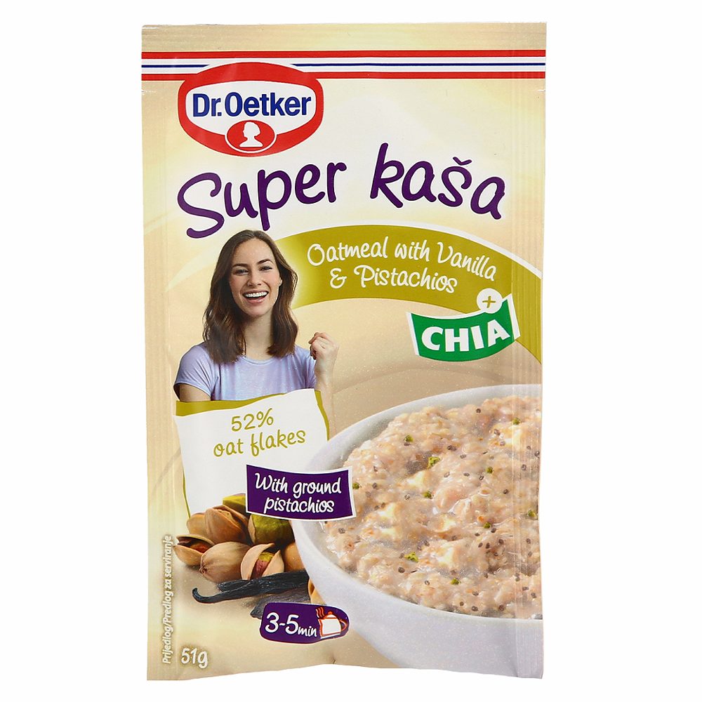 ovsena kaša z vanilijo, pistacijami in semeni chia, dr. oetker, 51g