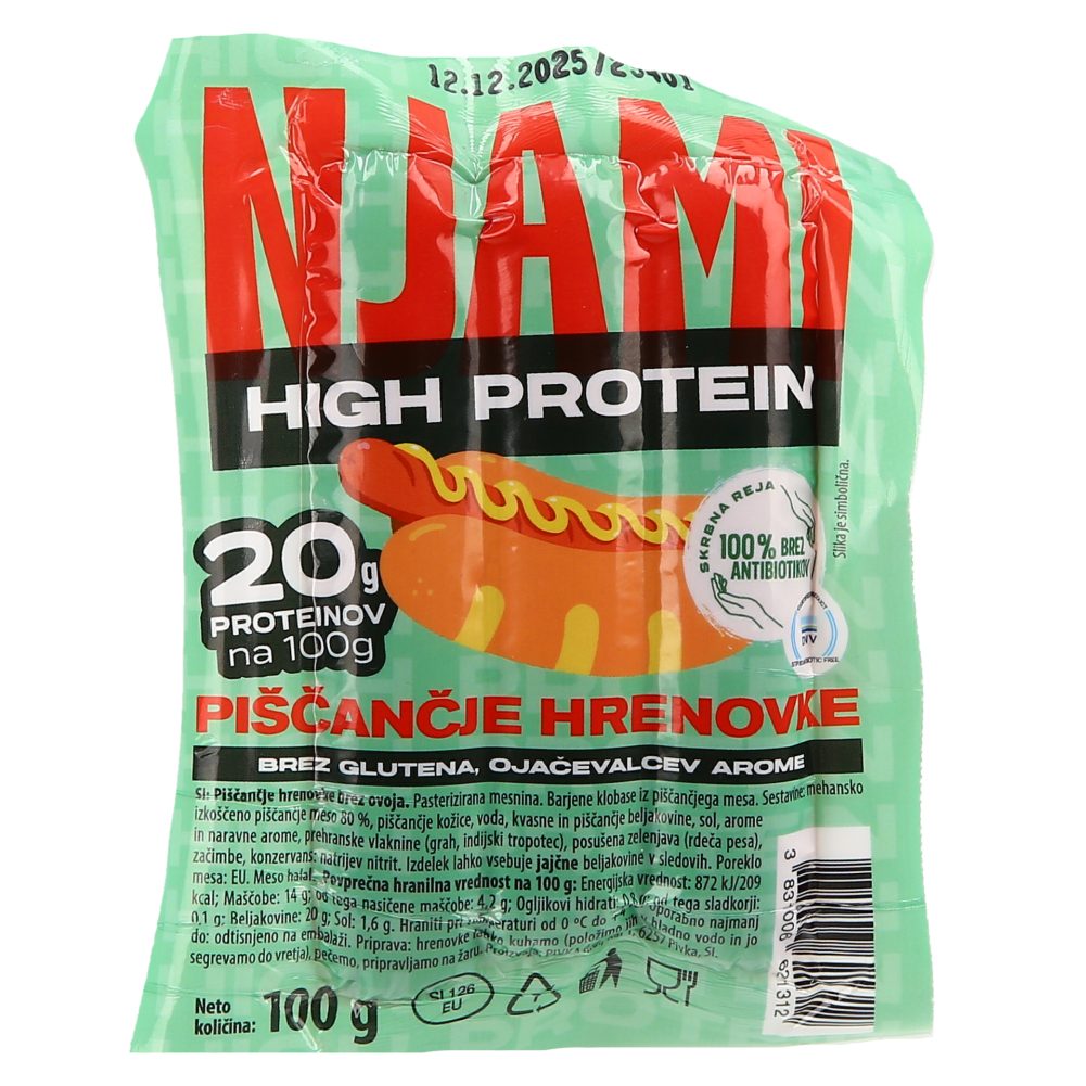piščančje hrenovke brez ovoja, njami high protein