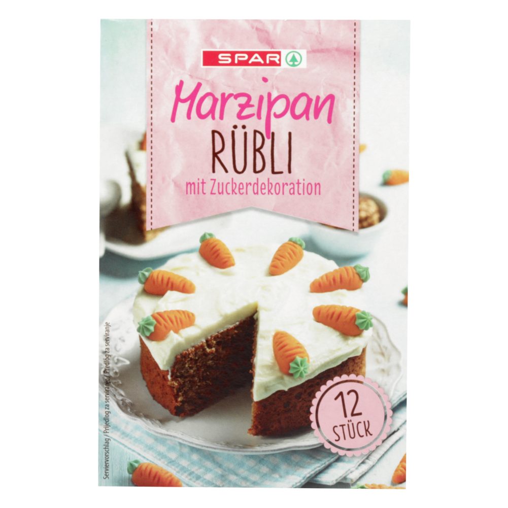 MARCIPANOVA DEKORACIJA V OBLIKI KORENČKA, SPAR, 12/1