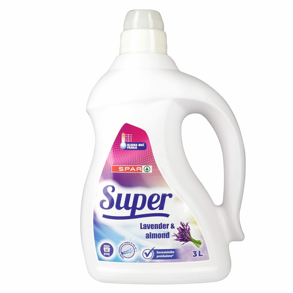 tekoči detergent za pranje perila, sivka in mandelj, spar super, 3l
