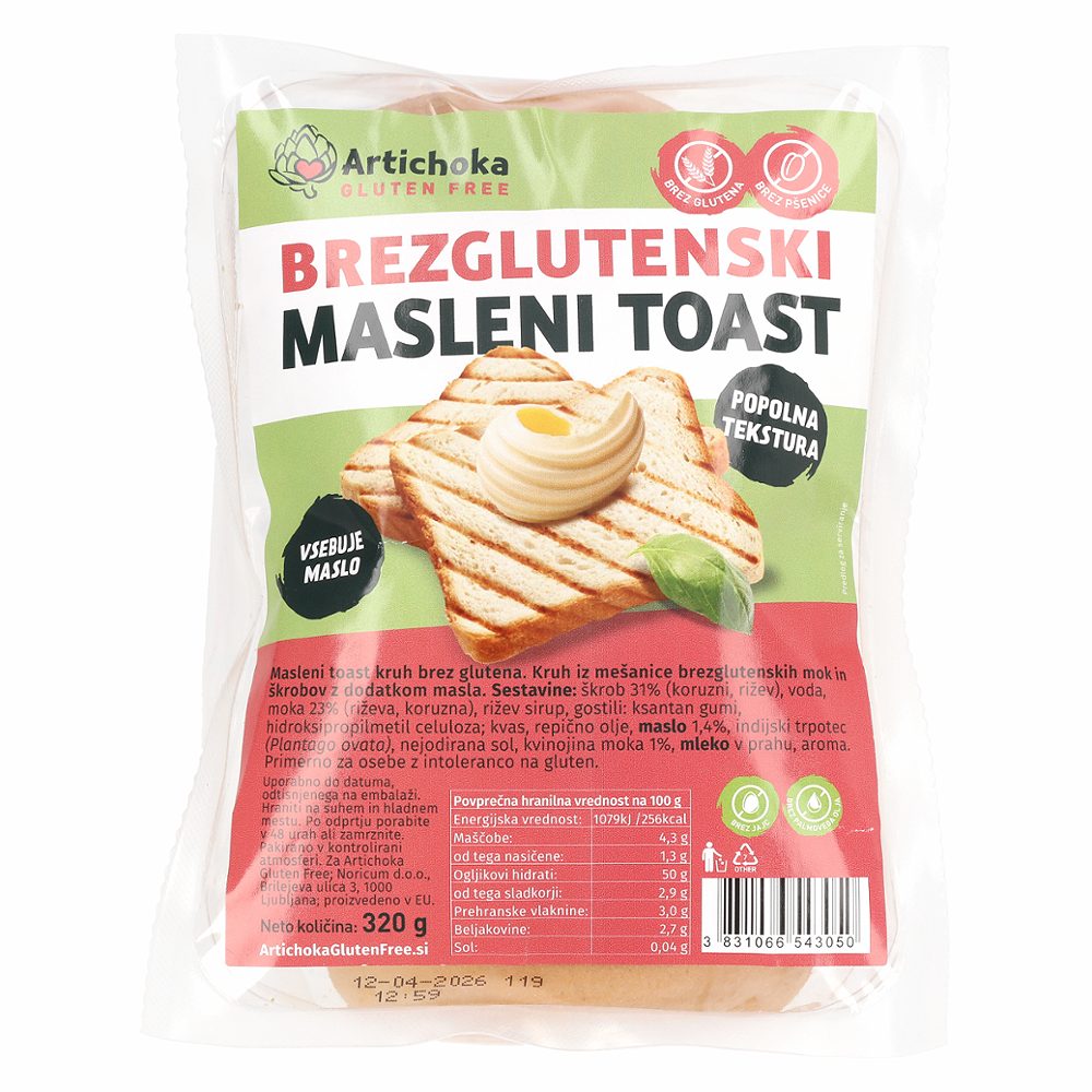 masleni toast brez glutena, artichoka, 230g