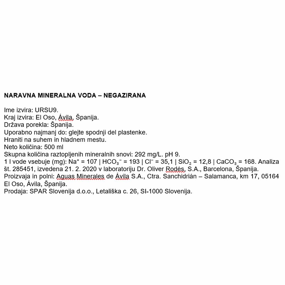 alkalna voda, ursu 9, 0,5l
