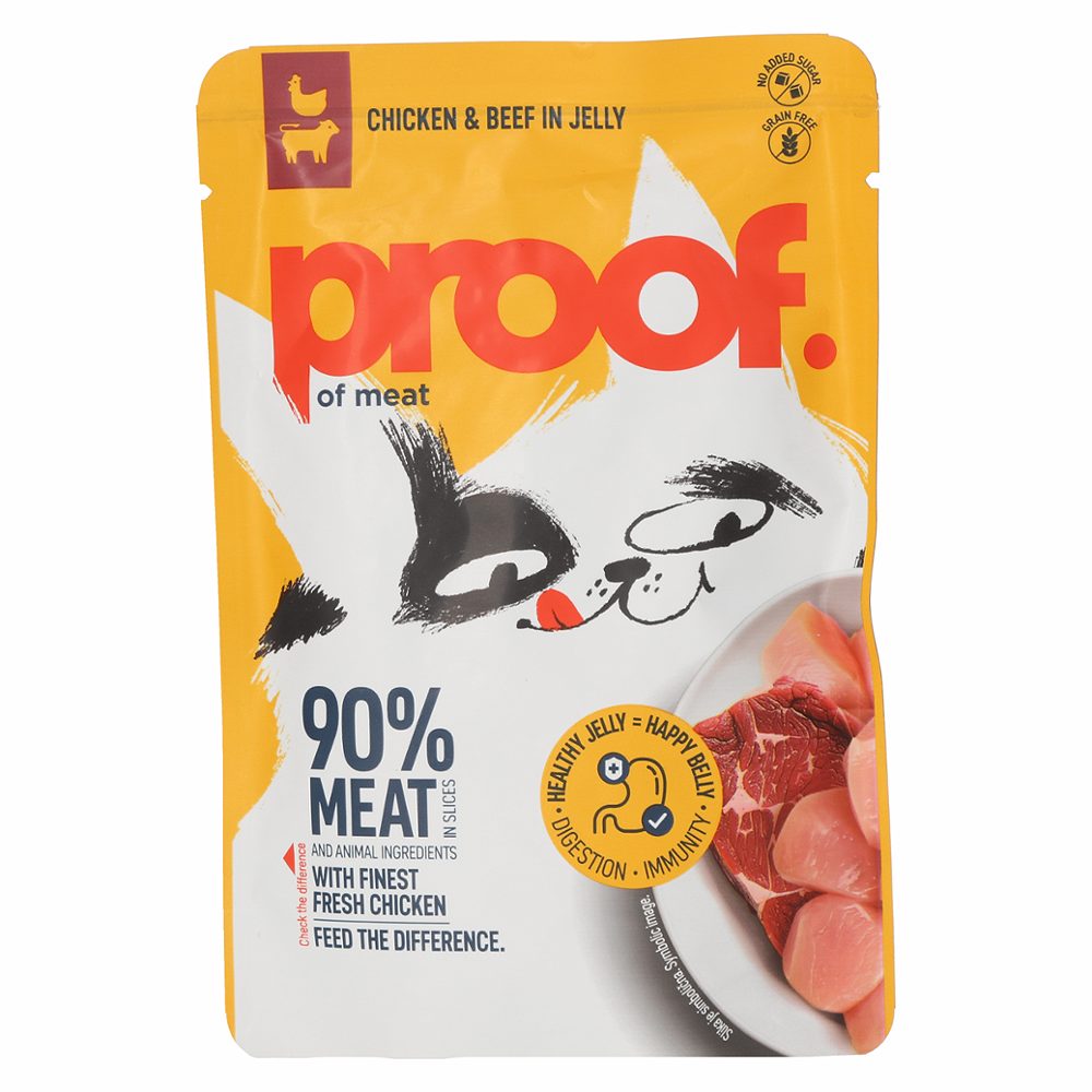mokra hrana za mačke piščanec z govedino v želeju, proof, 85g