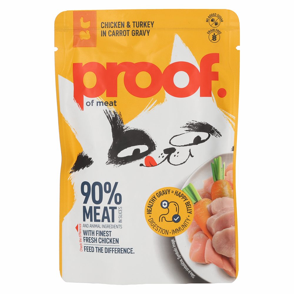 mokra hrana za mačke piščanec s puranom v korenčkovi omaki, proof, 85g