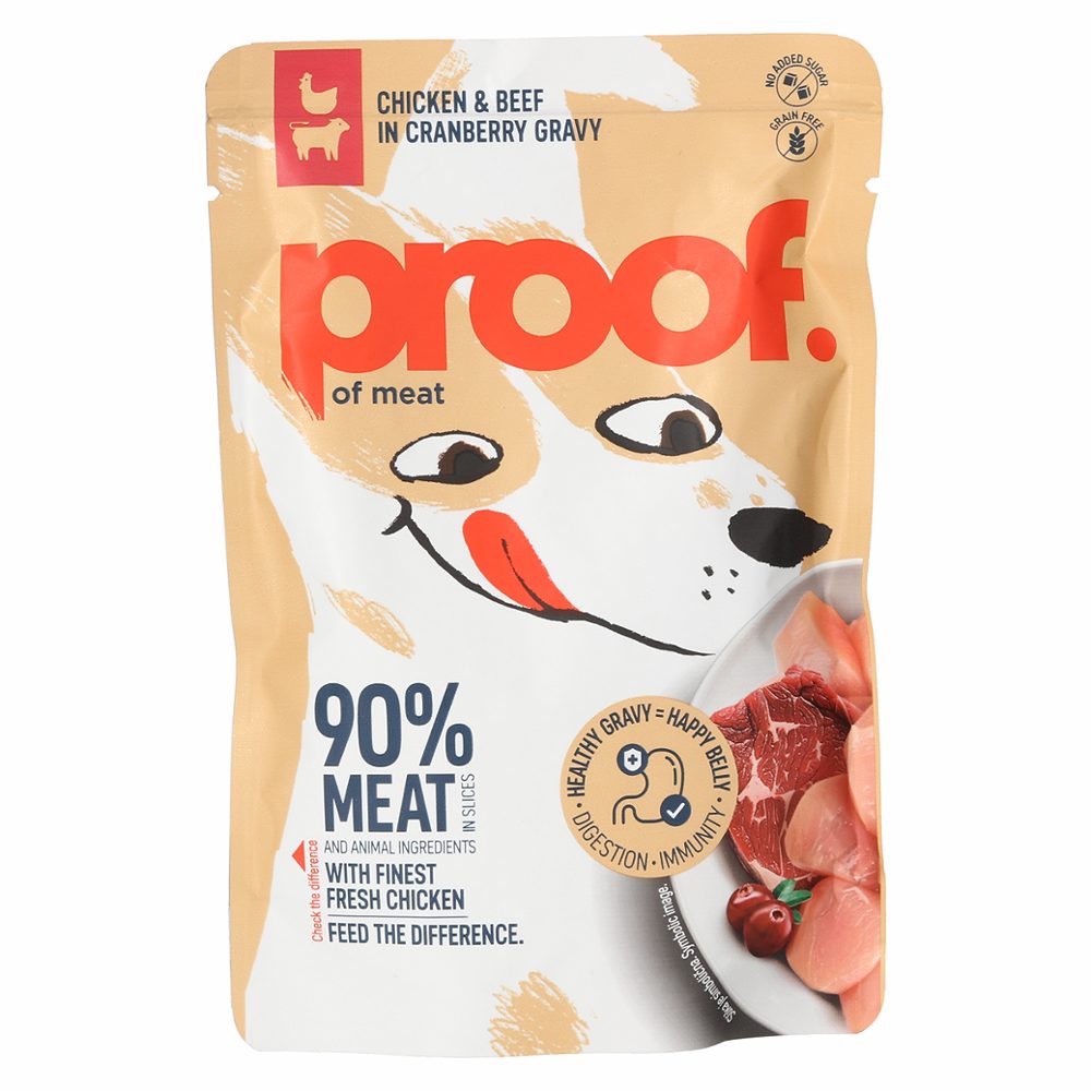 mokra hrana za pse piščanec z govedino v brusnični omaki, proof, 100g